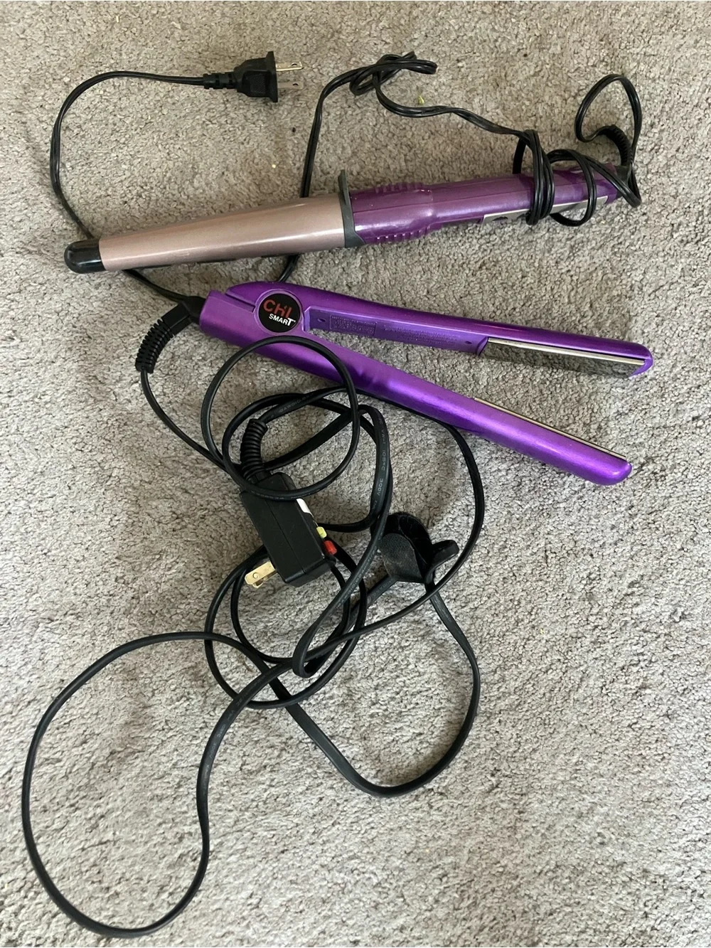 Purple Ceramic Hair Straightener (Chi Smart)  and Curling Iron (Conair) Set